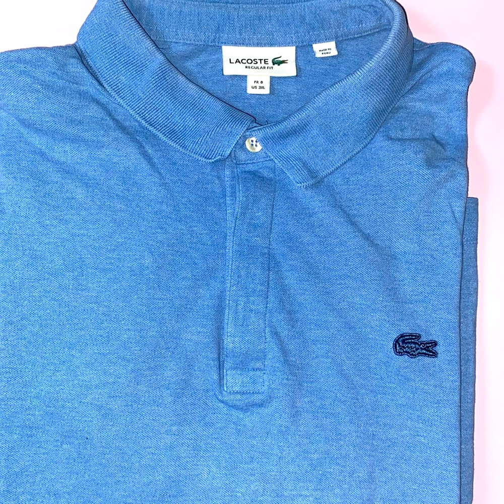 LACOSTE polo sky blue 3X little stain at the bottom, very unknown noticeable